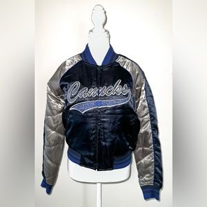 Official Licensed NHL Canucks satin bomber jacket.